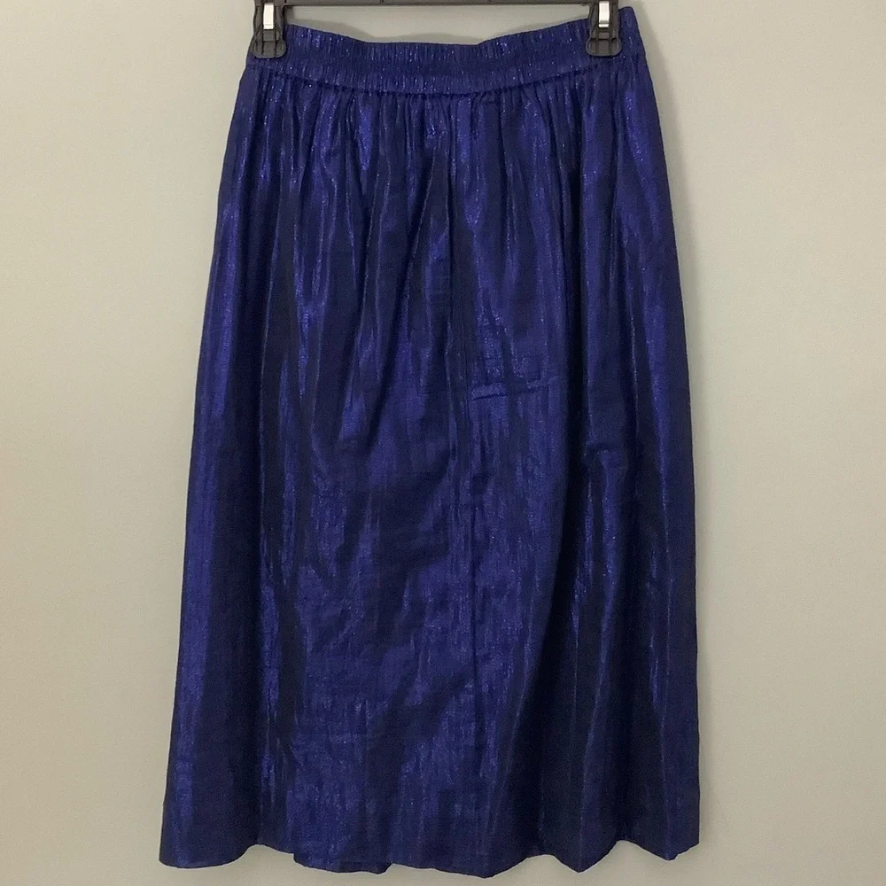 J. Crew Blue Metallic Midi Skirt with Pockets Size 0
